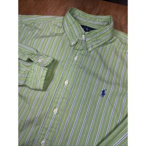 Ralph Lauren Long Sleeve Button Down Shirt Mens XL Green/Blue Stripe Classic Fit
